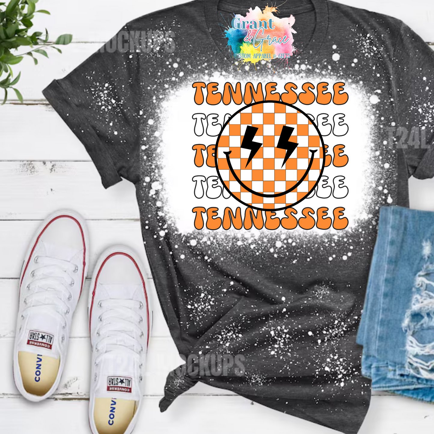 Tennessee Smile Lightning Bolt Bleached T-Shirt