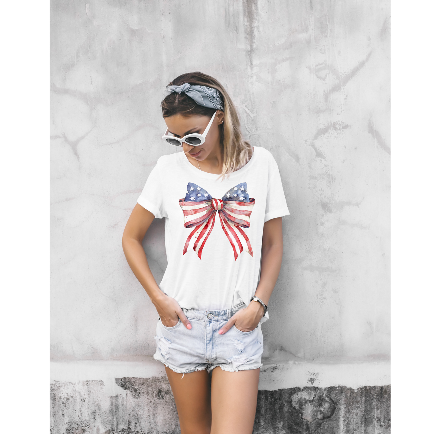 Americana Coquette Bow USA Patriotic T-Shirt