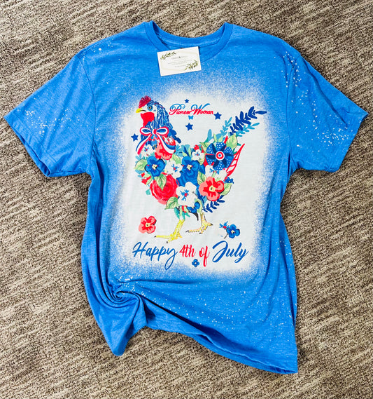 Americana Floral Chicken 4th of July Royal Blue Tee