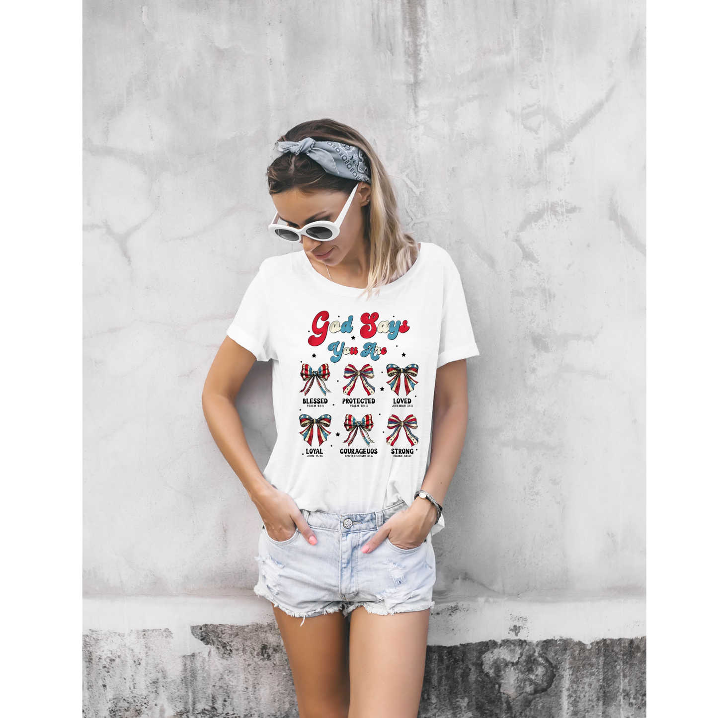 God Says I Am Patriotic Coquette Bow USA American T-shirt Youth & Adult