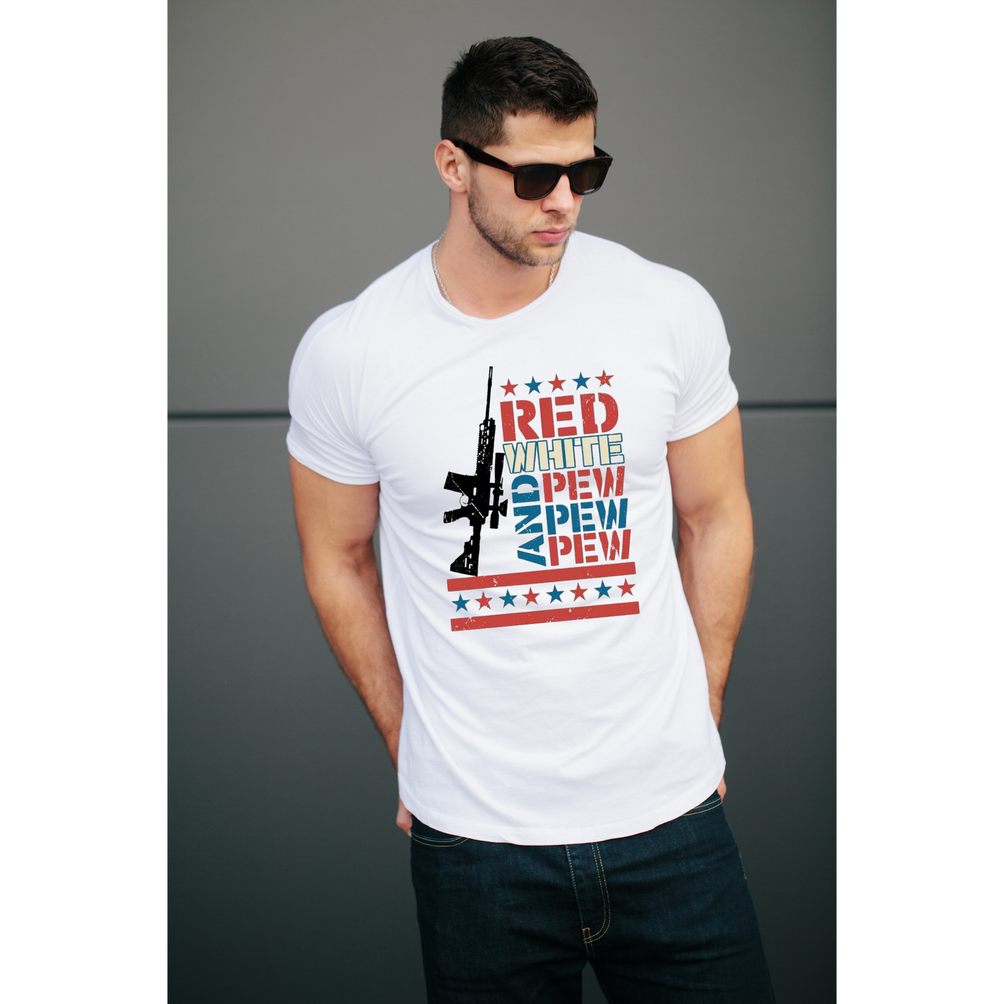 Red, White and Pew Patriotic Men's T-Shirt