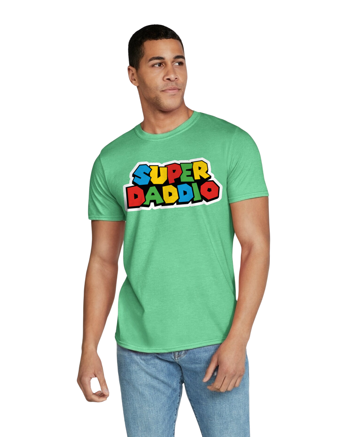 Super Daddio Dad Mario Heather Irish Green t-shirt